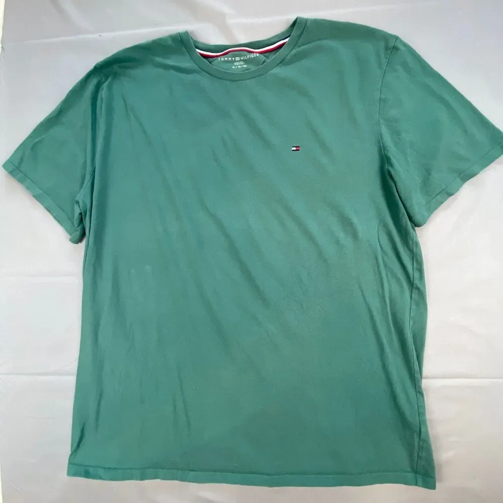 Tommy Hilfiger Mens Crew Neck Short Sleeve T-Shirt Embroidered Logo Green Size X